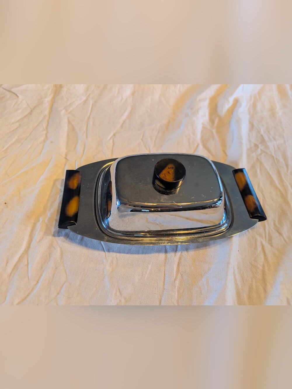 2/30$ Stainless Steel Butter Dish with Black Accents